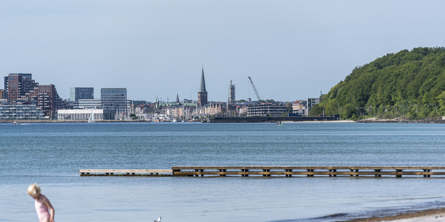Sommer ved Bellevue med kig mod Aarhus